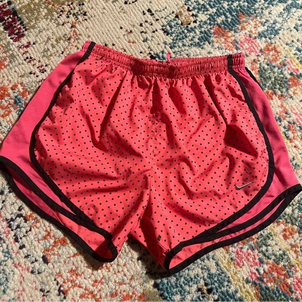 Women’s NIKE Dri - Fit Pink & Black Polka Dots Shorts Size Small